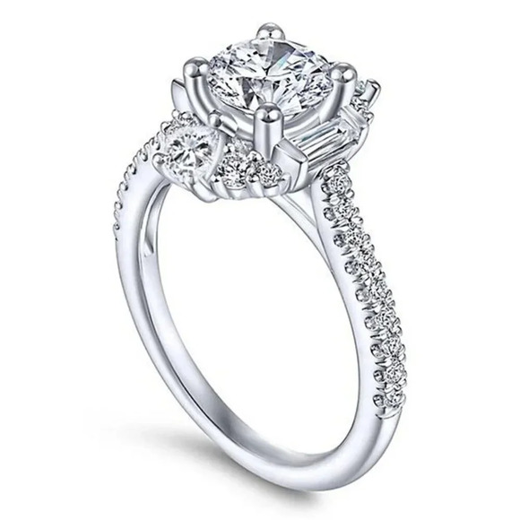 🍁 Plain Romantic Gemstone CZ Thin Wedding Rings for Women, EVGG1586 - Picture 1 of 8